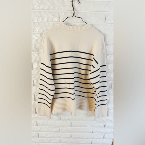 Zara Cream and Black Crew Neck Sweater with Nautical Stripes - Picture 5 of 5